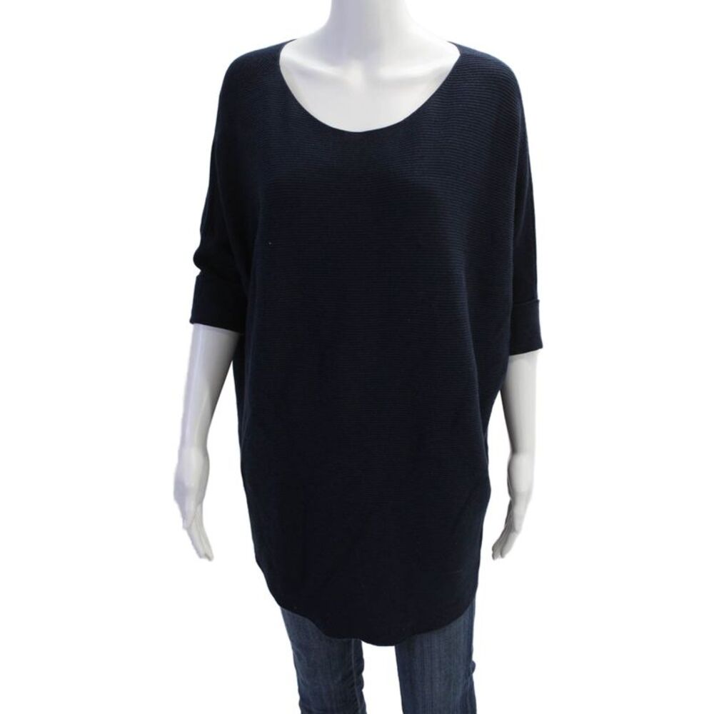 Repeat Womens Cotton Knit Long Short Sleeve Scoop Neck Casual Sweater Blue Size